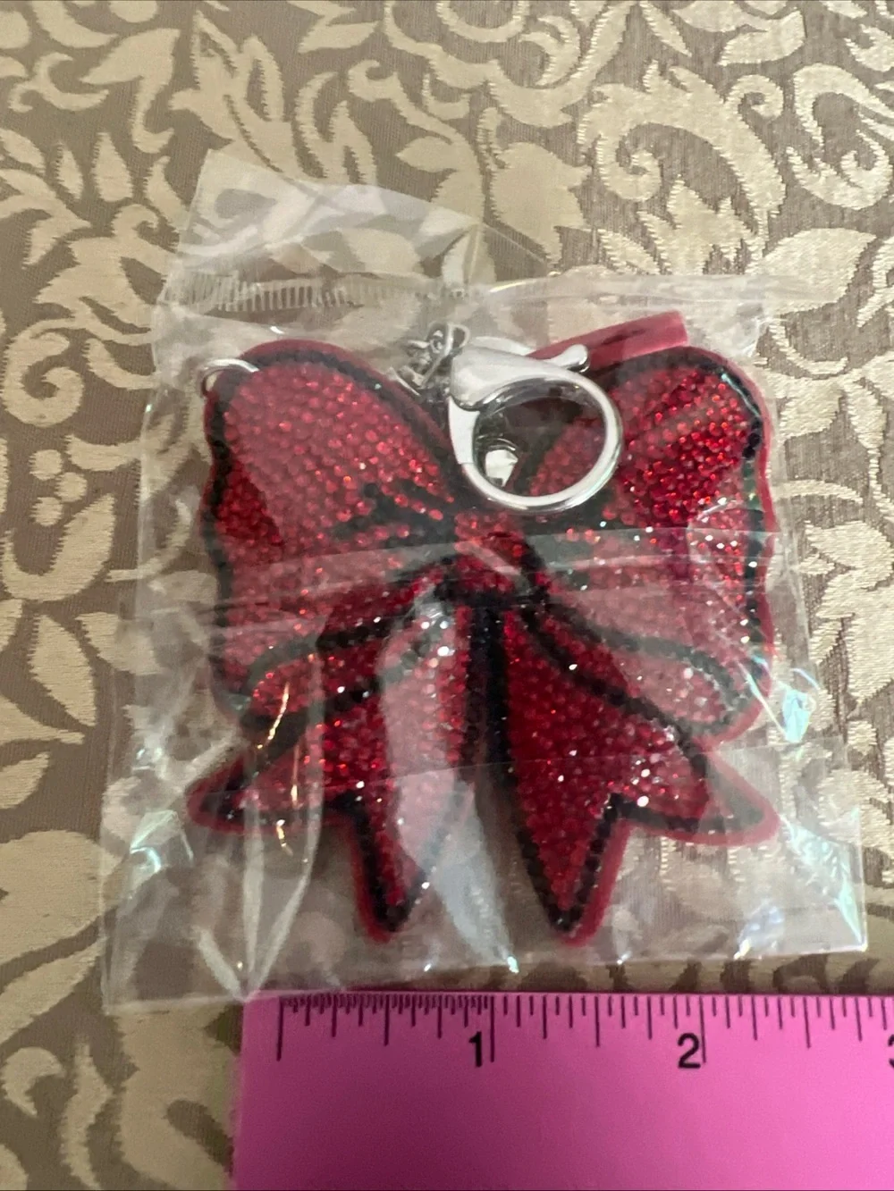 Cute Red And Black Bow Rhinestone Keychain Purse Charm Fashion Sparkle